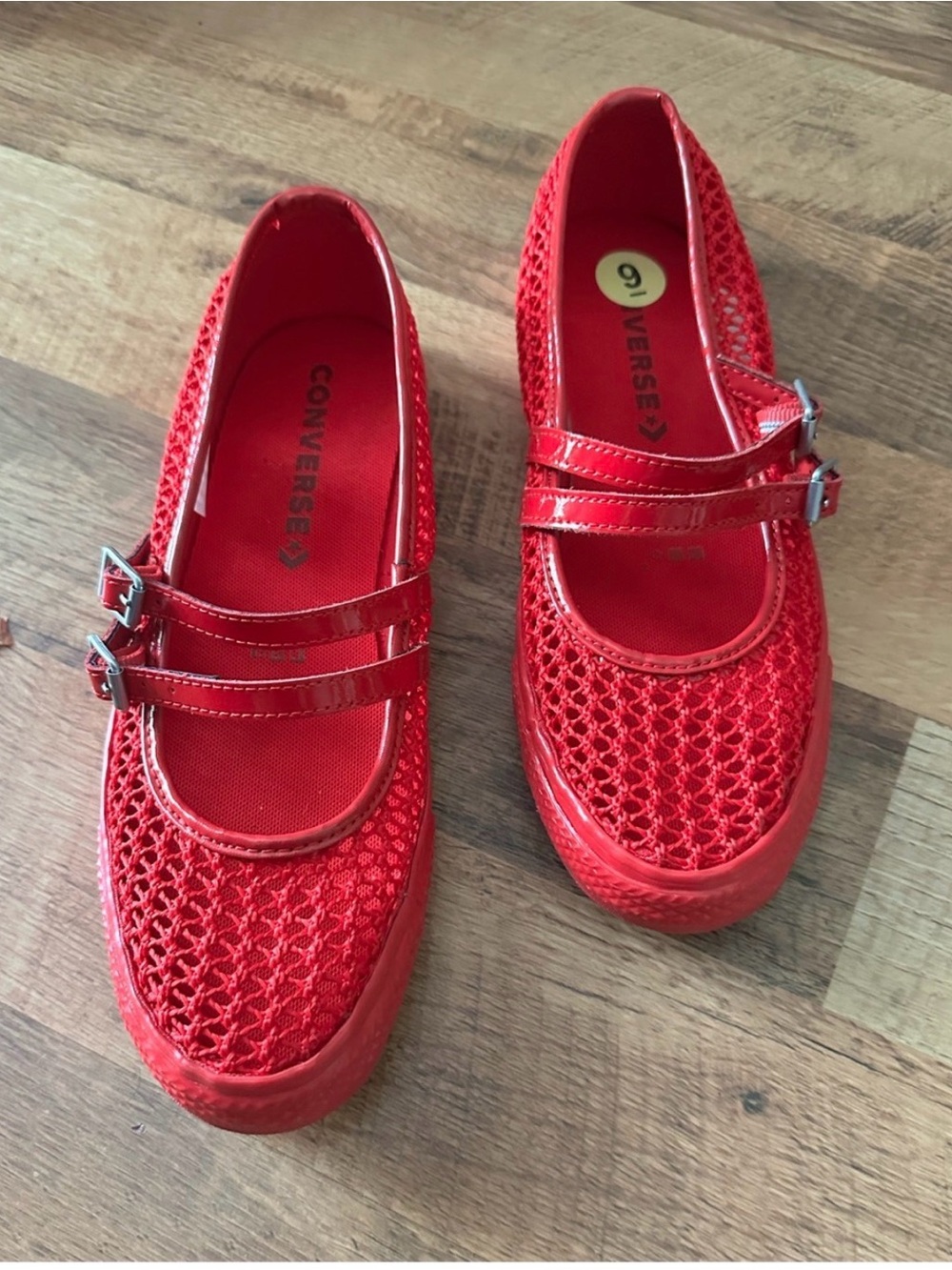 Converse Dainty Mary Jane Breezy Knit Flats Shoes/ Red NWOT~9